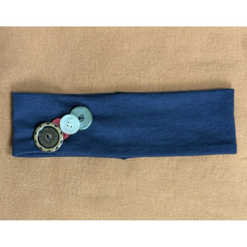 Black Fabric Headband Handmade Vintage Upcycled Brass Button Boho Steam Punk